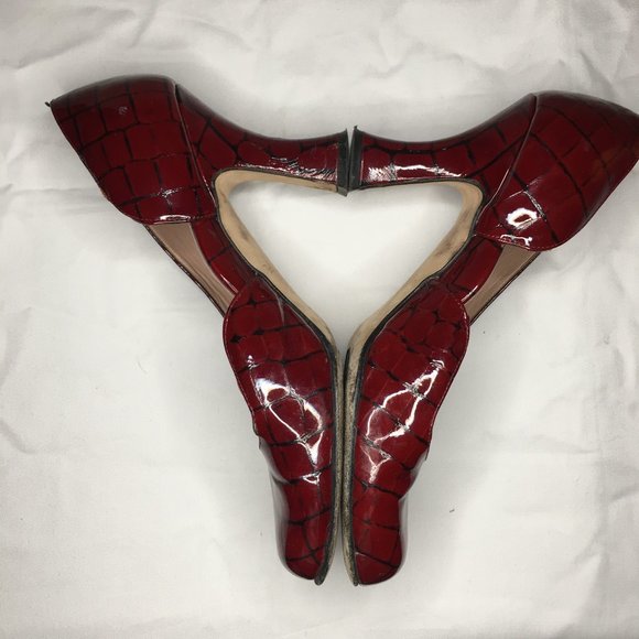 Anyi Lu Embossed Croc Red Patent Leather Heels 40 - Picture 2 of 9